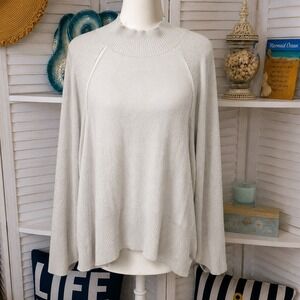 Cyprus Pullover Light Gray Asymetrical Split Bottom SweaterWide Sleeves Size XL